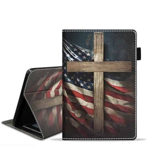 JDHJFBFJNP Schutzhülle für Amazon Fire HD 8/HD 8 Plus Tablet (12. / 10. Generation, Version 2024/2022/2020), PU-Leder, Standfunktion, Klapphülle mit Kartenfach und Stifthalter, amerikanische Flagge von JDHJFBFJNP