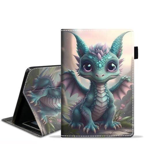 JDHJFBFJNP Schutzhülle für Amazon Kindle Fire 7 Tablet (9. / 7. Generation, Version 2019/2017, 17,8 cm Display), PU-Leder, Standfunktion, Klappetui mit Kartenfach und Stifthalter, Grüner Drache Baby von JDHJFBFJNP