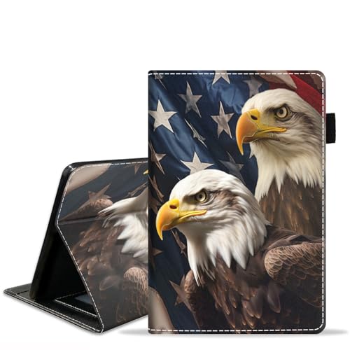 JDHJFBFJNP Schutzhülle für Amazon Kindle Fire 7 Tablet (9. / 7. Generation, Version 2019/2017, 17,8 cm Display), PU-Leder, Standfunktion, Klappetui mit Kartenfach und Stifthalter, amerikanische Flagge von JDHJFBFJNP