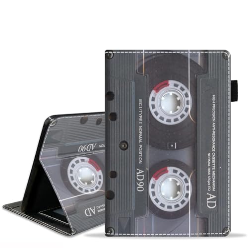 JDHJFBFJNP Schutzhülle für Amazon Kindle Fire HD 10 Tablet 10,1 Zoll (9. / 7. Generation, Version 2019/2017), PU-Leder, Standfunktion, Klappetui mit Kartenfach und Stifthalter, Retro-Musikkassette von JDHJFBFJNP