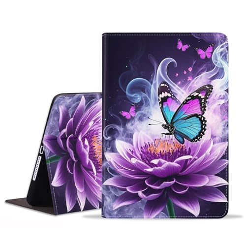 JDHJFBFJNP Schutzhülle für iPad (A16) 11. Generation 11 Zoll 2025, iPad 10. Generation 10,9 Zoll 2022, Premium PU Leder Stand Folio Cover mit Auto Sleep/Wake, Lila Blumen und Schmetterling von JDHJFBFJNP