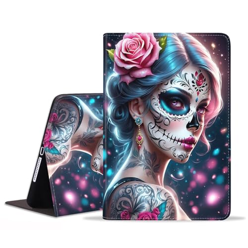 JDHJFBFJNP Schutzhülle für iPad (A16) 11. Generation 11 Zoll 2025, iPad 10. Generation 10,9 Zoll 2022, Premium PU Leder Stand Folio Cover mit Auto Sleep/Wake, Sugar Skull Girl Flower von JDHJFBFJNP