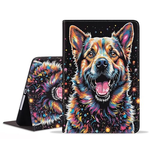 JDHJFBFJNP Schutzhülle für iPad (A16) 11. Generation 11 Zoll 2025, iPad 10. Generation 2022, Premium-PU-Leder, Standfunktion, Folio-Hülle mit automatischer Sleep/Wake-Funktion, abstrakter bunter Hund von JDHJFBFJNP