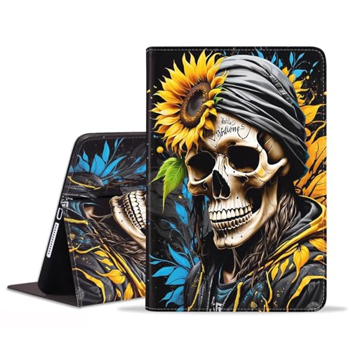 JDHJFBFJNP Schutzhülle für iPad 5. / 6. Generation (9,7 Zoll, 2017/2018), iPad Air/iPad Air 2, Premium-PU-Leder, Standfunktion, Folio-Hülle mit automatischer Sleep/Wake-Funktion, Totenkopf-Sonnenblume von JDHJFBFJNP
