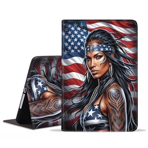 JDHJFBFJNP Schutzhülle für iPad Air 13 Zoll (M2) 2024/iPad Pro 12,9 Zoll 6./5./4./3. Generation 2022/2021/2020/2018, Premium PU Leder Stand Folio Cover mit Auto Sleep/Wake, American Flag Tribal Girl von JDHJFBFJNP
