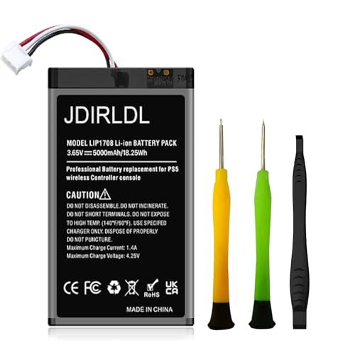 [5000mAh] Batterie für PS5 Controller, Upgrade High Capacity Battery Replacement für Sony PS5 LIP1708, Playstation 5 DualSense CFI-ZCT1W Wireless Controller mit komplettem Reparaturwerkzeug - 2 Pack von JDIRLDL