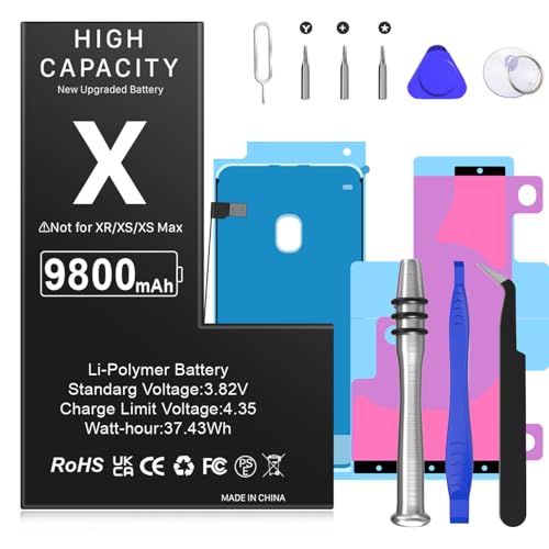 9800mAh Akku für iPhone X, Ultra-high Capacity 0 Cycle Ersatzakku kompatibel mit iPhone X A1865/A1901/A1902 und EIN komplettes professionelles Reparatur Tool Kit 9800mAh Akku für iPhone X, Ultra-high Capacity 0 Cycle Ersatzakku kompatibel mit iPhone X A1865/A1901/A1902 und EIN komplettes professionelles Reparatur Tool Kit von JDIRLDL