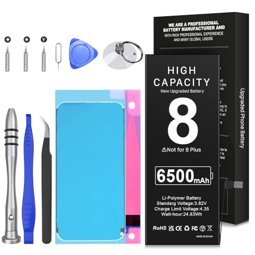 6500mAh Akku für iPhone 8, Ultra-high Capacity 0 Cycle Ersatzakku kompatibel mit iPhone 8 A1863/A1905/A1906 und EIN komplettes professionelles Reparatur Tool Kit von JDIRLDL