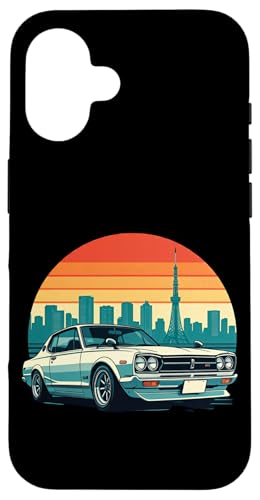 JDM Japanisches Drifting Race Car Tokyo Skyline Retro Sunset Hülle für iPhone 16 von JDM Japanese Automotive Tuning Car Art