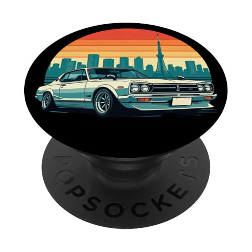 JDM Japanisches Drifting Race Car Tokyo Skyline Retro Sunset PopSockets Klebender PopGrip von JDM Japanese Automotive Tuning Car Art