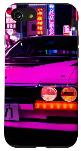 Retro JDM Japanisches Drift Rennauto Tokio Skyline bei Nacht Hülle für iPhone SE (2020) / 7 / 8 von JDM Japanese Automotive Tuning Car Art