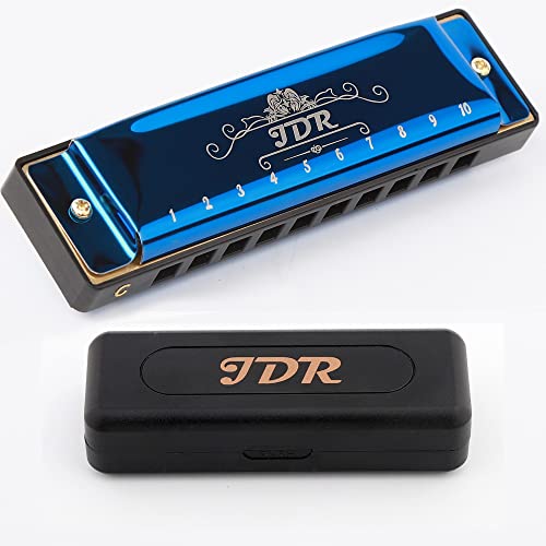 JDR Mundharmonika, 10 Löcher, 20 Töne, mit 1 mm Plattenstruktur, für Anfänger, Kinder, Musiker geeignet für jeden Anlass, wie Blues, Folk, Jazz und Pop (Blau) von JDR