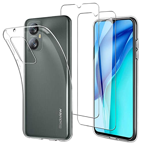 JDXHFF Hülle Kompatibel mit Blackview A52 / Blackview A52 Pro (6.5") und 2 Stück Schutzglas Gehärteter Film Displayschutzfolie - Transparent Weich Silikon Schutzhülle Flexibel TPU Tasche Case Clear von JDXHFF