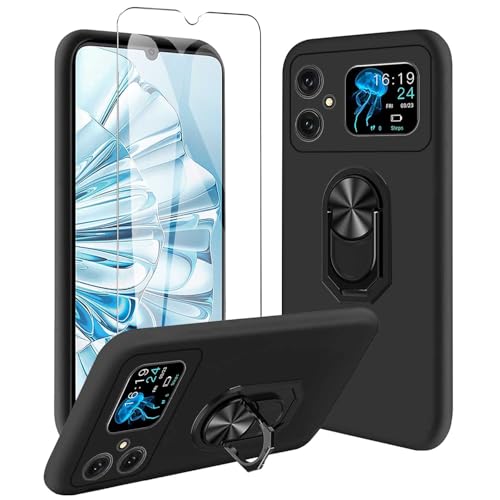 JDXHFF Hülle Kompatibel mit Cubot A20 (6.75") Schwarz und 360° Drehbarer Ständer und Panzerglas Displayschutzfolie - Schutzhülle Weich Silikon Flexibel TPU Tasche Case von JDXHFF