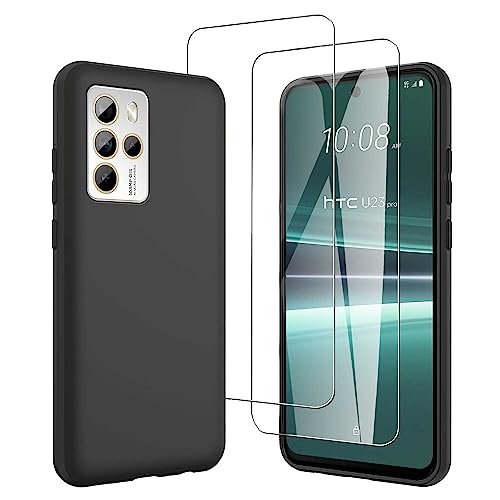 JDXHFF Hülle Kompatibel mit HTC U23 Pro (6.7") und 2 Stück Schutzglas Gehärteter Film Displayschutzfolie - Schwarz Weich Silikon Schutzhülle Flexibel TPU Tasche Case Black von JDXHFF