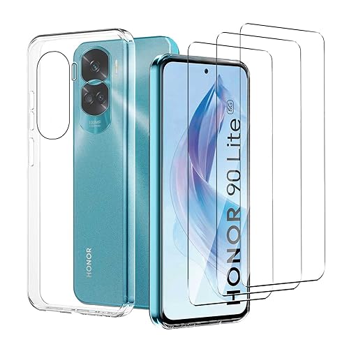 JDXHFF Hülle Kompatibel mit Honor 90 Lite 5G (6.7") Transparent und 3 Stück Panzerglas Displayschutzfolie - Schutzhülle Weich Silikon Flexibel TPU Tasche Case Clear von JDXHFF