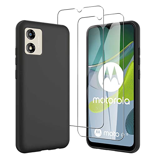 JDXHFF Hülle Kompatibel mit Motorola Moto E13 4G (6.5") und 2 Stück Schutzglas Gehärteter Film Displayschutzfolie - Schwarz Weich Silikon Schutzhülle Flexibel TPU Tasche Case Black von JDXHFF