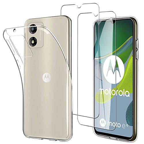 JDXHFF Hülle Kompatibel mit Motorola Moto E13 4G (6.5") und 2 Stück Schutzglas Gehärteter Film Displayschutzfolie - Transparent Weich Silikon Schutzhülle Flexibel TPU Tasche Case Clear von JDXHFF