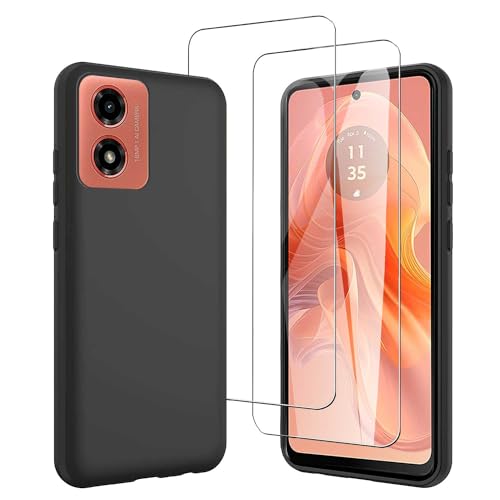 JDXHFF Hülle Kompatibel mit Motorola Moto G04 4G / Moto G24 4G (6.56") und 2 Stück Schutzglas Gehärteter Film Displayschutzfolie - Schwarz Weich Silikon Schutzhülle Flexibel TPU Tasche Case Black von JDXHFF