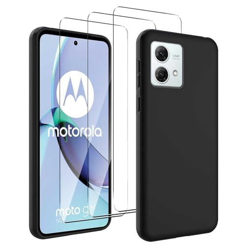 JDXHFF Hülle Kompatibel mit Motorola Moto G84 5G (6.5") Schwarz und 3 Stück Panzerglas Displayschutzfolie - Schutzhülle Weich Silikon Flexibel TPU Tasche Case Black von JDXHFF