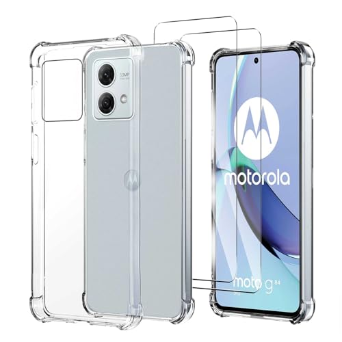 JDXHFF Hülle Kompatibel mit Motorola Moto G84 5G (6.5") Transparent und 2 Stück Panzerglas Displayschutzfolie - Bumper Schutzhülle Weich Silikon Flexibel TPU Tasche Case Clear von JDXHFF