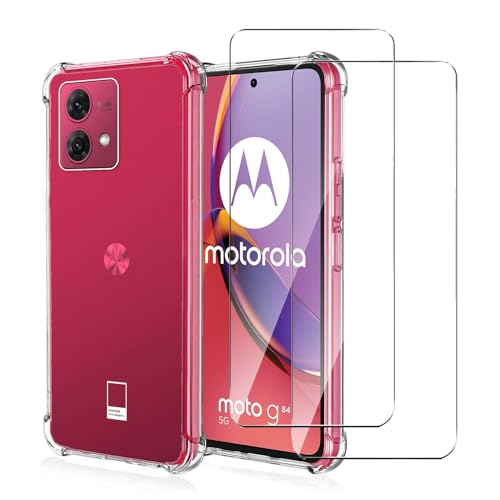 JDXHFF Hülle Kompatibel mit Motorola Moto G84 5G (6.5") und 2 Stück Schutzglas Gehärteter Film Displayschutzfolie - Durchsichtige Weich Silikon Schutzhülle Flexibel TPU Tasche Case von JDXHFF