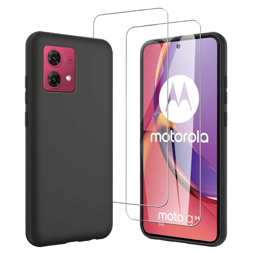 JDXHFF Hülle Kompatibel mit Motorola Moto G84 5G (6.5") und 2 Stück Schutzglas Gehärteter Film Displayschutzfolie - Schwarz Weich Silikon Schutzhülle Flexibel TPU Tasche Case Black von JDXHFF