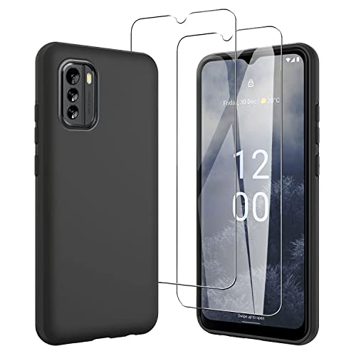 JDXHFF Hülle Kompatibel mit Nokia G60 5G (6.58") und 2 Stück Schutzglas Gehärteter Film Displayschutzfolie - Schwarz Weich Silikon Schutzhülle Flexibel TPU Tasche Case Black von JDXHFF