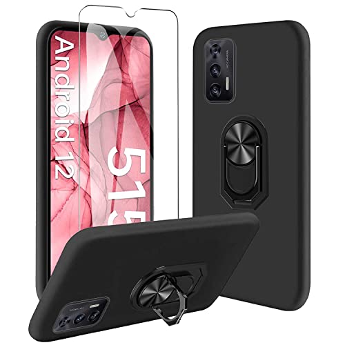 JDXHFF Hülle Kompatibel mit Oukitel C31 (6.52") Schwarz und 360° Drehbarer Ständer und Panzerglas Displayschutzfolie - Schutzhülle Weich Silikon Flexibel TPU Tasche Case Black von JDXHFF