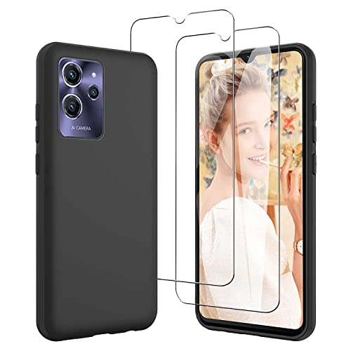 JDXHFF Hülle Kompatibel mit Oukitel C32 (6.522") und 2 Stück Schutzglas Gehärteter Film Displayschutzfolie - Schwarz Weich Silikon Schutzhülle Flexibel TPU Tasche Case Black von JDXHFF