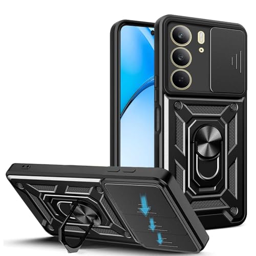 JDXHFF Hülle Kompatibel mit Realme C75 4G (6.72") Weiche TPU und Hart PC Silikon Tasche Schutzhülle mit 360 ° Grad Ring Ständer Case Schwarz von JDXHFF