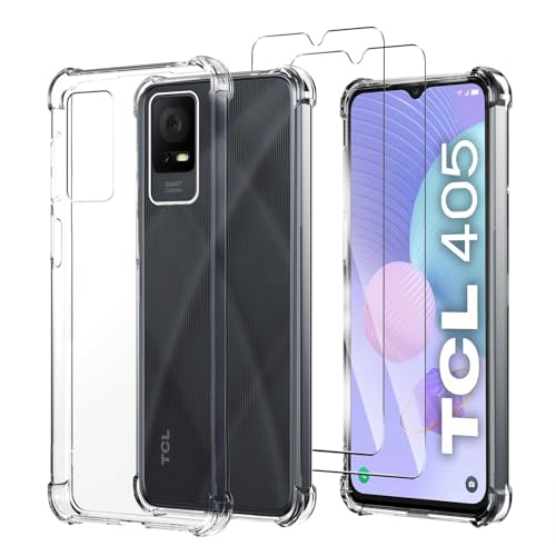 JDXHFF Hülle Kompatibel mit TCL 405 / TCL 406 / TCL 408 / TCL 406S (6.6") Transparent und 2 Stück Panzerglas Displayschutzfolie - Bumper Schutzhülle Weich Silikon Flexibel TPU Tasche Case Clear von JDXHFF