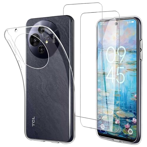 JDXHFF Hülle Kompatibel mit TCL 50 NxtPaper 5G / TCL 50 Pro NxtPaper 5G (6.8") und 2 Stück Schutzglas Gehärteter Film Displayschutzfolie - Transparent Weich Silikon Schutzhülle TPU Tasche Case Clear von JDXHFF