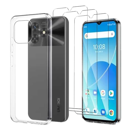 JDXHFF Hülle Kompatibel mit UMIDIGI G5 (6.6") Transparent und 3 Stück Panzerglas Displayschutzfolie - Schutzhülle Weich Silikon Flexibel TPU Tasche Case Clear von JDXHFF