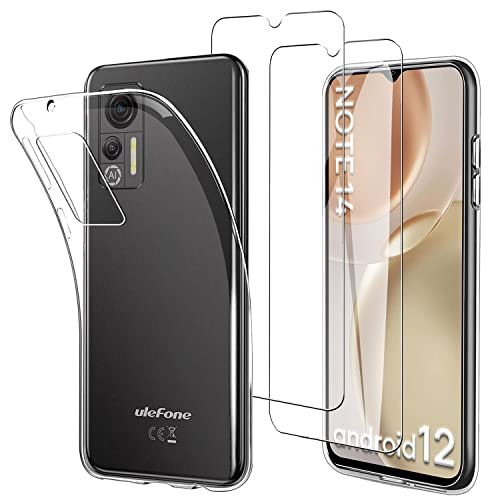 JDXHFF Hülle Kompatibel mit Ulefone Note 14 / Ulefone Note 14 Pro (6.52") und 2 Stück Schutzglas Gehärteter Film Displayschutzfolie - Transparent Weich Silikon Schutzhülle Flexibel TPU Tasche Case von JDXHFF