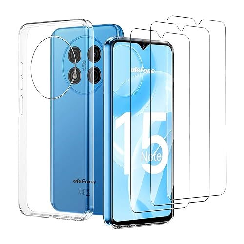 JDXHFF Hülle Kompatibel mit Ulefone Note 15 (6.22") Transparent und 3 Stück Panzerglas Displayschutzfolie - Schutzhülle Weich Silikon Flexibel TPU Tasche Case Clear von JDXHFF