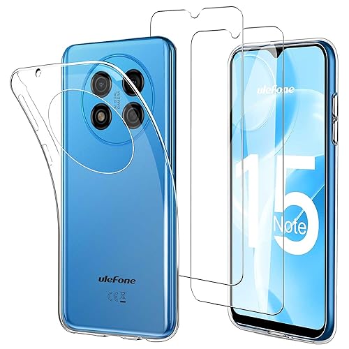 JDXHFF Hülle Kompatibel mit Ulefone Note 15 (6.22") und 2 Stück Schutzglas Gehärteter Film Displayschutzfolie - Transparent Weich Silikon Schutzhülle Flexibel TPU Tasche Case Clear von JDXHFF