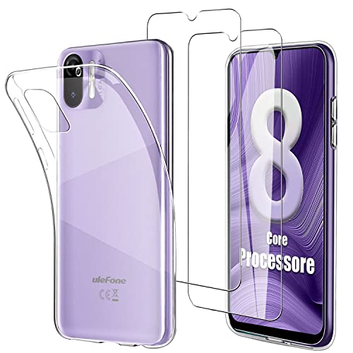 JDXHFF Hülle Kompatibel mit Ulefone Note 6 / Note 6P / Note 6T (6.1") und 2 Stück Schutzglas Gehärteter Film Displayschutzfolie - Transparent Weich Silikon Schutzhülle Flexibel TPU Tasche Case Clear von JDXHFF