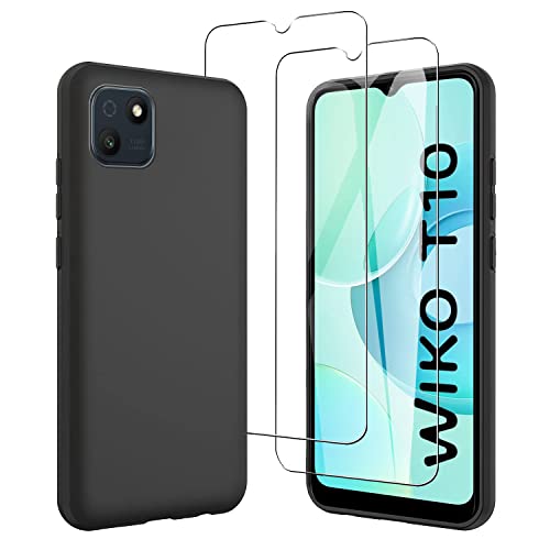 JDXHFF Hülle Kompatibel mit Wiko T10 (6.5") und 2 Stück Schutzglas Gehärteter Film Displayschutzfolie - Schwarz Weich Silikon Schutzhülle Flexibel TPU Tasche Case Black von JDXHFF