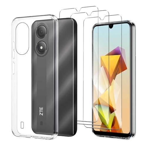 JDXHFF Hülle Kompatibel mit ZTE Blade A33s (6.3") Transparent und 3 Stück Panzerglas Displayschutzfolie - Schutzhülle Weich Silikon Flexibel TPU Tasche Case Clear von JDXHFF