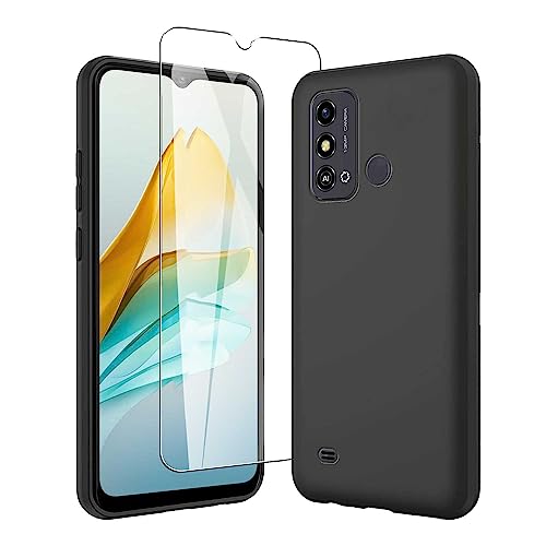 JDXHFF Hülle Kompatibel mit ZTE Blade A53 (6.52") Schwarz und Panzerglas Displayschutzfolie - Schutzhülle Weich Silikon Flexibel TPU Tasche Case Black von JDXHFF