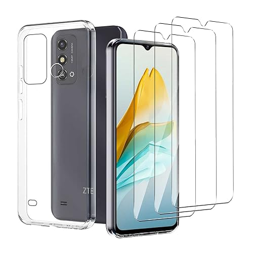 JDXHFF Hülle Kompatibel mit ZTE Blade A53 (6.52") Transparent und 3 Stück Panzerglas Displayschutzfolie - Schutzhülle Weich Silikon Flexibel TPU Tasche Case Clear von JDXHFF