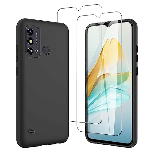 JDXHFF Hülle Kompatibel mit ZTE Blade A53 (6.52") und 2 Stück Schutzglas Gehärteter Film Displayschutzfolie - Schwarz Weich Silikon Schutzhülle Flexibel TPU Tasche Case Black von JDXHFF