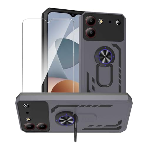 JDXHFF Hülle Kompatibel mit ZTE Blade A54 (6.6") und 1 Stück Panzerglas Displayschutzfolie - Weiche TPU und Hart PC Silikon Tasche Schutzhülle mit 360 ° Grad Ring Ständer Case Grau von JDXHFF