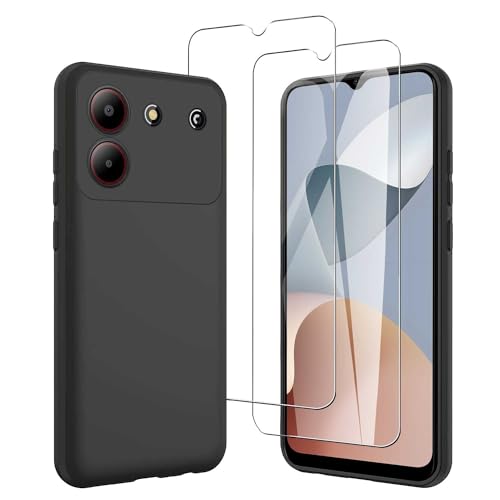 JDXHFF Hülle Kompatibel mit ZTE Blade A54 (6.6") und 2 Stück Schutzglas Gehärteter Film Displayschutzfolie - Schwarz Weich Silikon Schutzhülle Flexibel TPU Tasche Case Black von JDXHFF