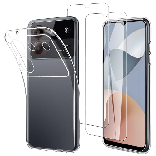 JDXHFF Hülle Kompatibel mit ZTE Blade A54 (6.6") und 2 Stück Schutzglas Gehärteter Film Displayschutzfolie - Transparent Weich Silikon Schutzhülle Flexibel TPU Tasche Case Clear von JDXHFF