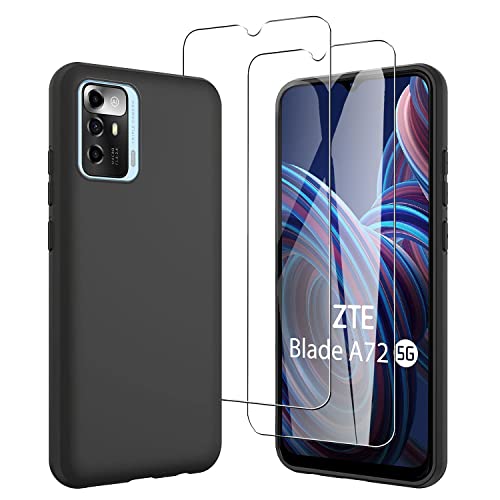 JDXHFF Hülle Kompatibel mit ZTE Blade A72 5G (6.52") und 2 Stück Schutzglas Gehärteter Film Displayschutzfolie - Schwarz Weich Silikon Schutzhülle Flexibel TPU Tasche Case Black von JDXHFF