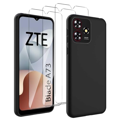 JDXHFF Hülle Kompatibel mit ZTE Blade A73 4G (6.6") Schwarz und 3 Stück Panzerglas Displayschutzfolie - Schutzhülle Weich Silikon Flexibel TPU Tasche Case Black von JDXHFF