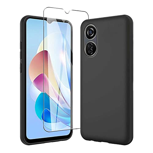 JDXHFF Hülle Kompatibel mit ZTE Blade V41 Vita 5G (6.6") Schwarz und Panzerglas Displayschutzfolie - Schutzhülle Weich Silikon Flexibel TPU Tasche Case Black von JDXHFF