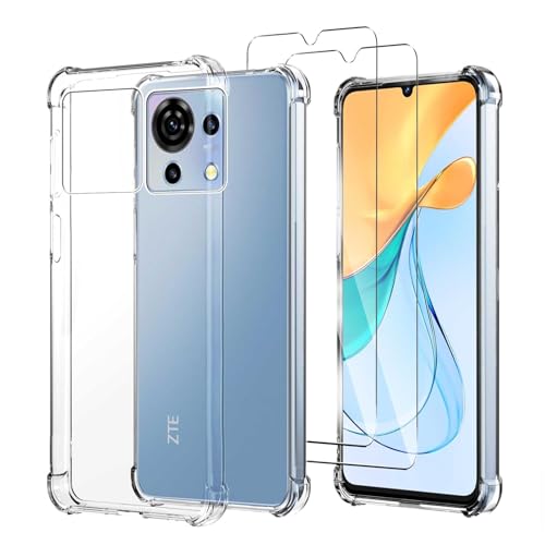 JDXHFF Hülle Kompatibel mit ZTE Blade V50 Vita 4G (6.75") Transparent und 2 Stück Panzerglas Displayschutzfolie - Bumper Schutzhülle Weich Silikon Flexibel TPU Tasche Case Clear von JDXHFF